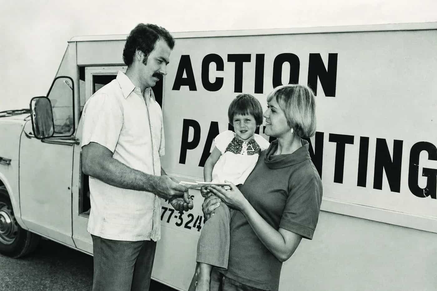Tom Scott outside his Action Painting store in St. Clair Shores in the 1970s